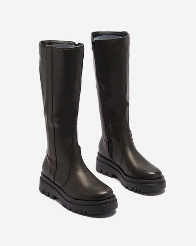 Schwarzer kniehoher Damenstiefel aus Ökoleder Roterika - Schuhe