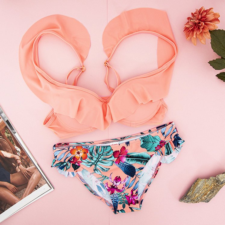 Orange Floral Badeanzug - Unterwäsche