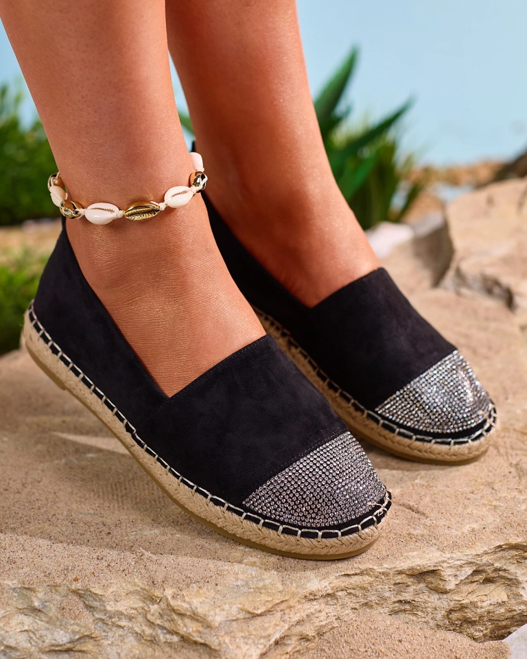 Royalfashion Schwarze Damen-Espadrilles mit Zirkonen Iterica