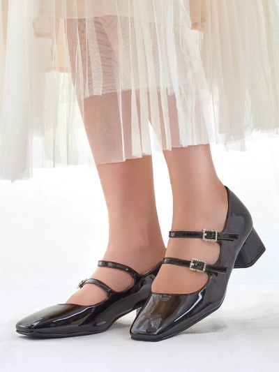 Royalfashion Glänzende Damenschuhe mit Absatz und Riemen Vible