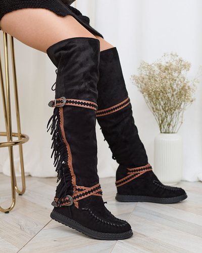 Royalfashion Schwarze Damenstiefel mit verstecktem Anker Figerra