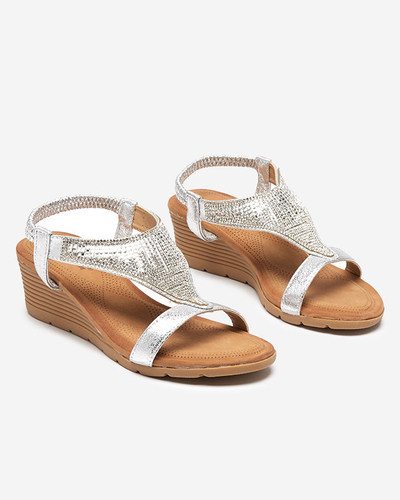 Damensandalen mit Keilabsatz in Silber Serrifo- Footwear