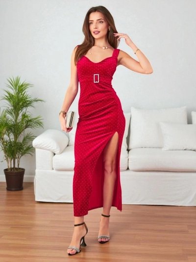 Royalfashion Damen Midi-Kleid mit Strasssteinen