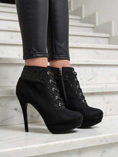 Royalfashion Damen Stiefeletten mit Absatz und Strass Efelolo