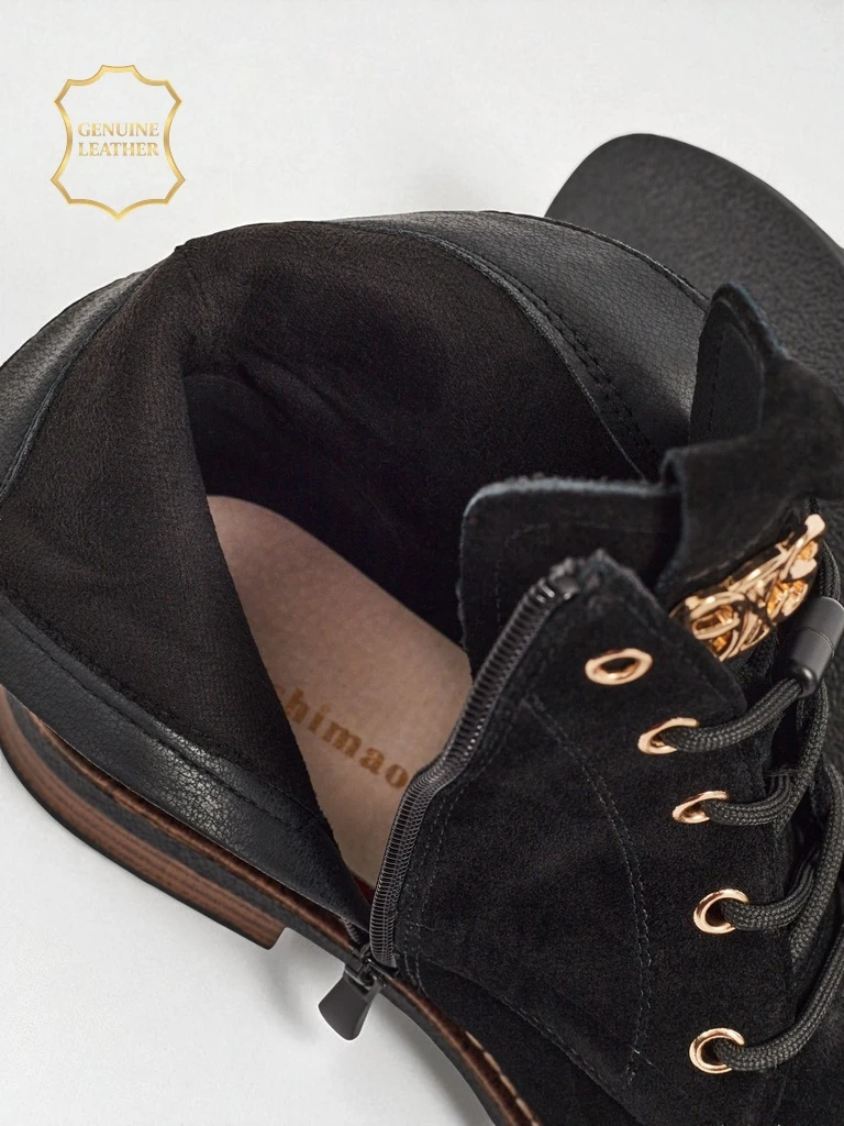 Botki damskie Aurelia Romano z naturalnego zamszu – brązowe, z futerkiem