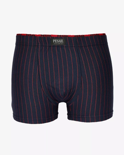 Royalfashion Marineblaue Herren-Boxershorts mit roten Streifen