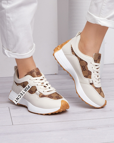 Beigefarbener Damen-Sportschuh mit modischem Tentis-Muster - Footwear