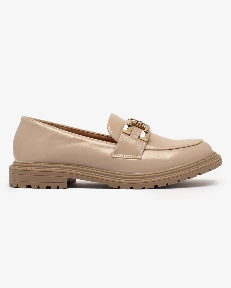 Royalfashion Hellbraune Damen Mokassins mit Goldverzierung Aderica