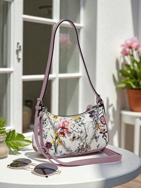 Royalfashion Kleine Damenhandtasche aus Ökoleder mit Blumenmuster Lily Bloom