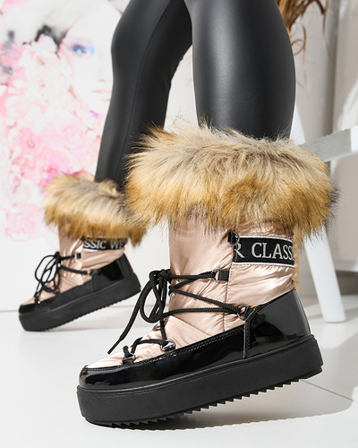 Lackierte Damen-Schneestiefel in gold-rosa Farbe Fursav- Footwear