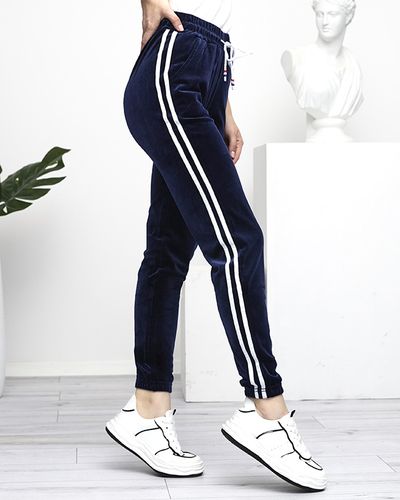 Marineblaue Velours-Trainingsanzüge für Damen mit Streifen - Kleidung