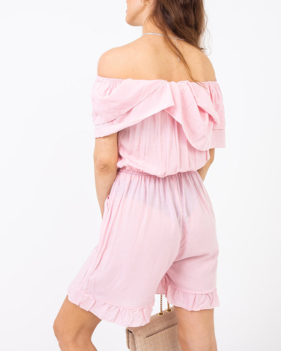 Rosa Damen kurzer Overall mit Rüschen - Kleidung