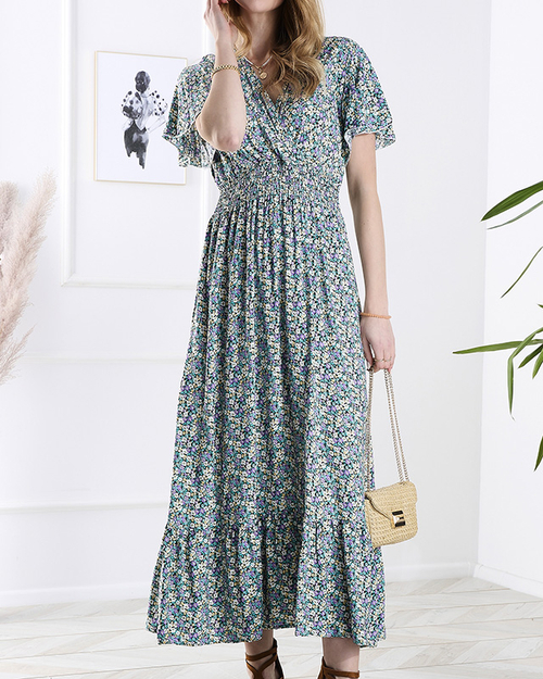 Жіноча квіткова сукня міді фіолетового кольору - Одяг