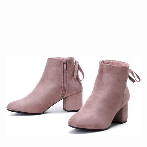 Botki z kokardką w kolorze brudnego różu Leila - Obuwie