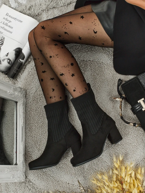 Ботильйони жіночі еко замшеві на підборах-стовпчику зі вставкою а-ля шкарпетка LumenThorn