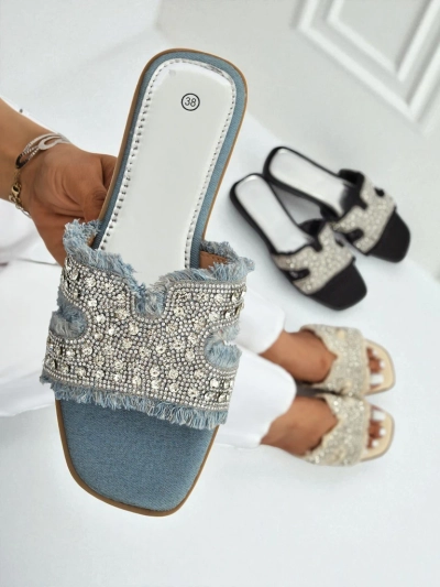 Royalfashion Damenpantoletten mit Strasssteinen CrystalEase