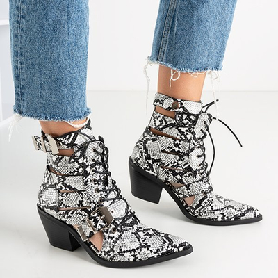 Weiße und schwarze Cowboystiefel für Frauen mit Ciarran-Schnallen - Schuhe