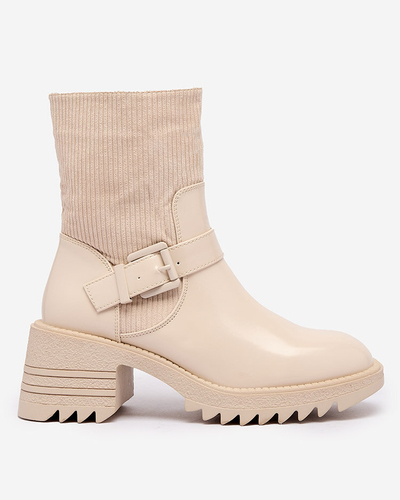 Royalfashion Cream Tedica Damenstiefel mit flachem Absatz