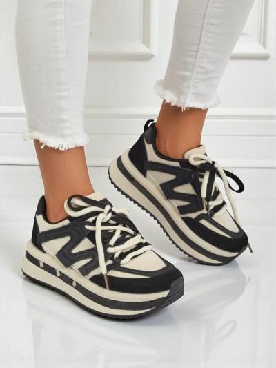 Damen Plateau-Sneakers Selene Nero aus ökologischem Leder, schwarz