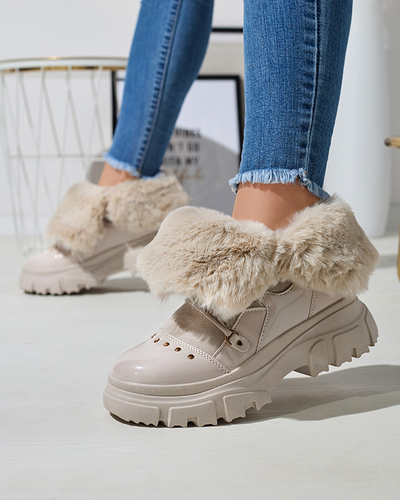 Beige Damen-Schneestiefel zum Schnüren Fentes- Footwear