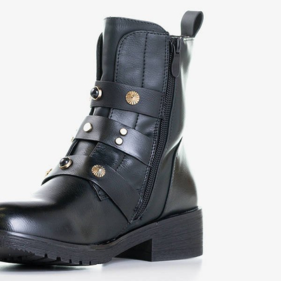 Schwarze Arbeiterinnen mit goldenen Schnallen Sytielia - Schuhe
