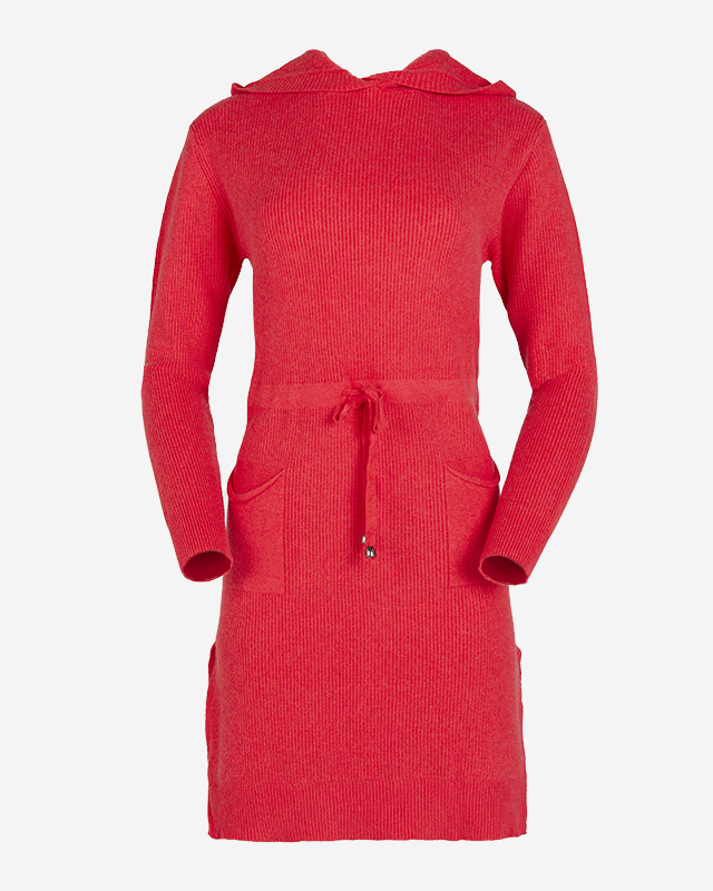 Rotes Damen-Pulloverkleid mit Kapuze - Kleidung
