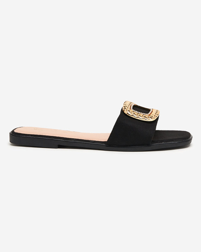 OUTLET Schwarze Öko-Wildleder-Hausschuhe für Damen mit goldener Schnalle Lozi. Schuhwerk
