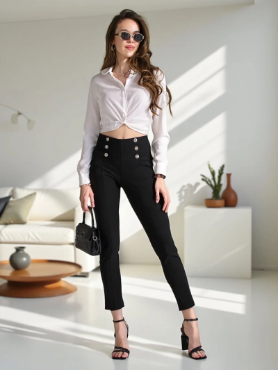 Royalfashion Damen-Treggings mit dekorativen Knöpfen