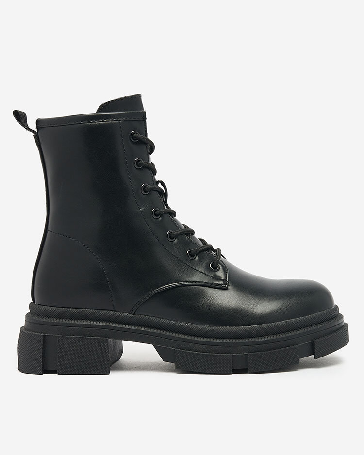 Royalfashion Eco Leder Damen Baggerstiefel in schwarz Stiifer