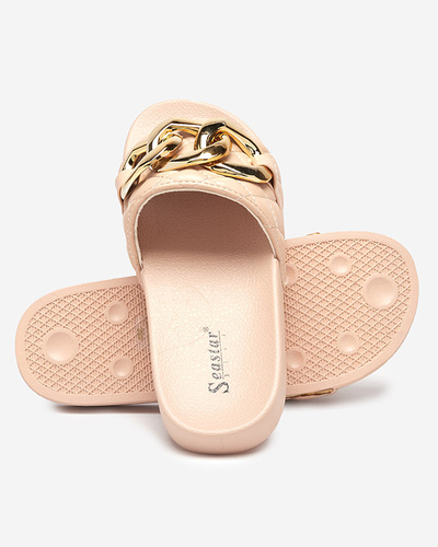 Beige gesteppte Damen-Flip-Flops mit Goldkette Eteris - Schuhe