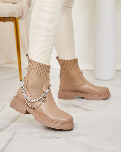 Hellbraune Damenstiefel mit Schaft a'la sock Foldaf- Footwear