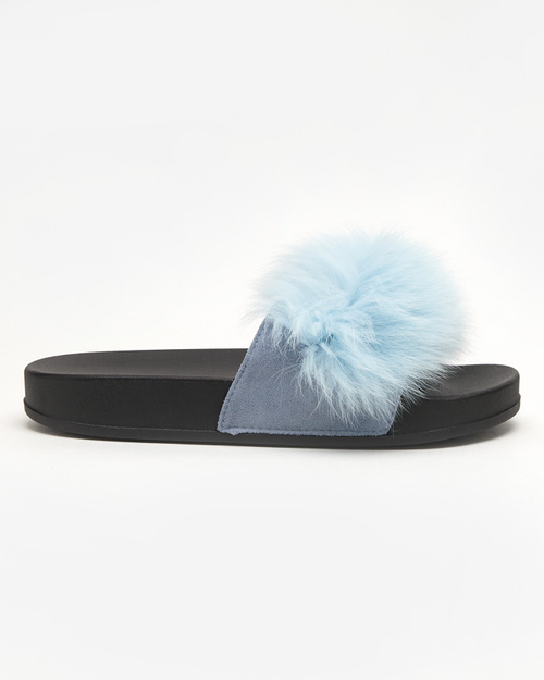 Шльопанці з хутром синього кольору Nate