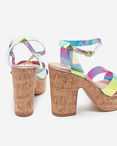 Roségoldene holografische Damensandalen auf dem Pfosten Tenssy - Schuhe