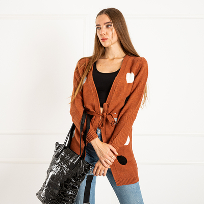 Damen 'Braune Strickjacke mit farbigen Pins - Bekleidung