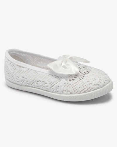 OUTLET Royalfashion Weiße Slipper für Mädchen mit Schleife Sweet Time