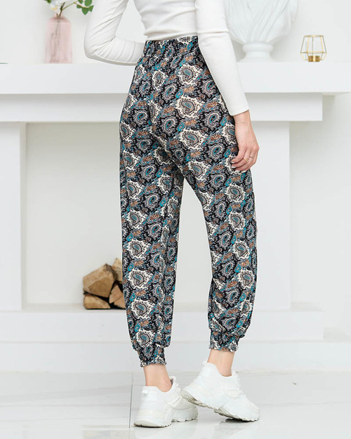 Чорні жіночі штани з малюнком PLUS SIZE - Одяг