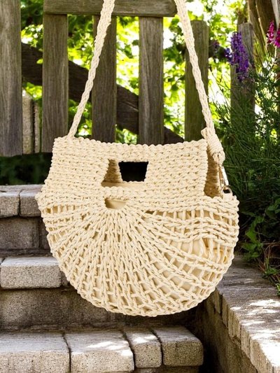 Royalfashion Kleine Damen Strohtasche Mini Moon Strohtasche