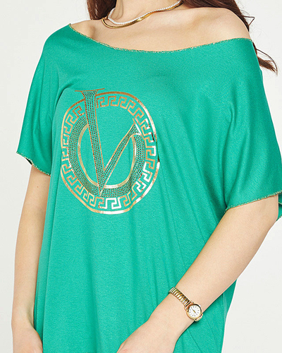 Grüne Damenbluse mit Aufdruck und Zirkonia - Bekleidung