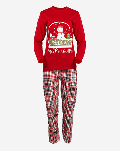 Roter Damen Schlafanzug mit Schneemann- Kleidung