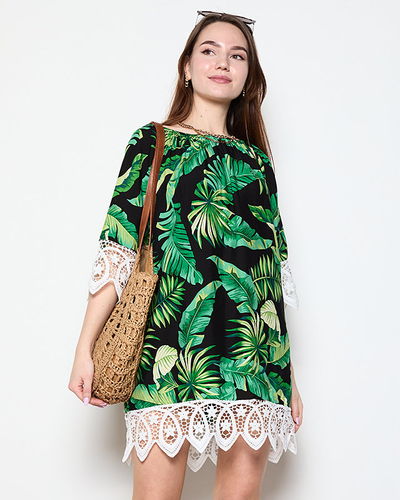 Schwarze Damenbluse mit Blättern GROSSE GRÖSSE - Kleidung