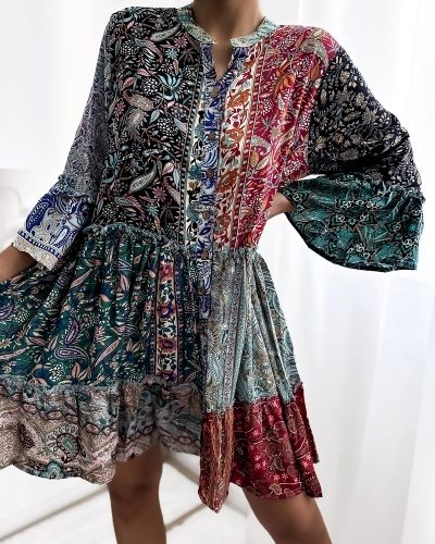 Royalfashion Gemustertes buntes kurzes Damenkleid