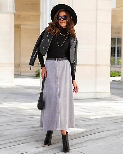 Royalfashion Жіноча спідниця міді з декоративними ґудзиками