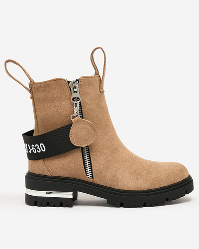 Royalfashion Braune Stiefel aus Öko-Wildleder mit Riemen und Reißverschlüssen Redmisala