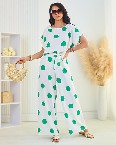 Royalfashion Зелено-білий жіночий комплект в горошок