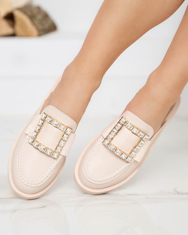 Beige Hausschuhe für Damen a'la Loafer Delaqi - Schuhe