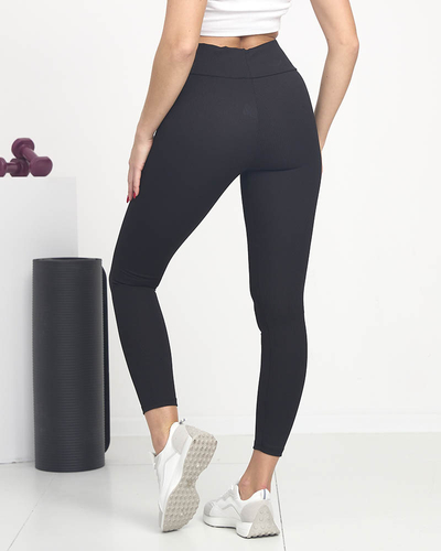 Schwarze, gerippte Damen-Leggings mit rosa Aufschriften - Kleidung