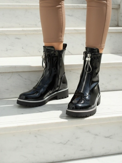 Lackierte Damenstiefeletten Nuvina aus Öko-Leder mit Zirkonia