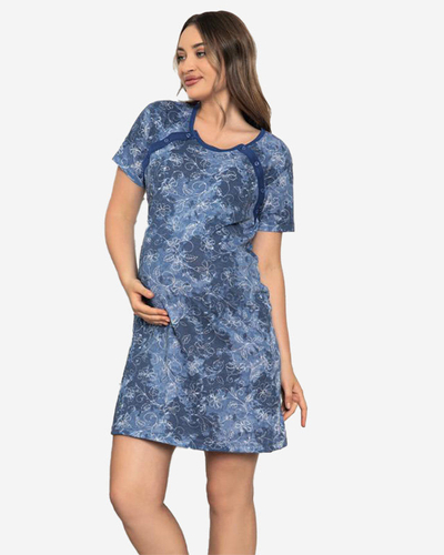 Marineblaues Umstands- und Stillnachthemd mit Blumen - Kleidung