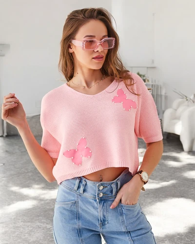 Royalfashion Damen Baumwollkurzpullover mit Schmetterlingen