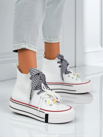 Damen Callista Bianca Sneakers – weiße, modische Flats mit dekorativen Perlen